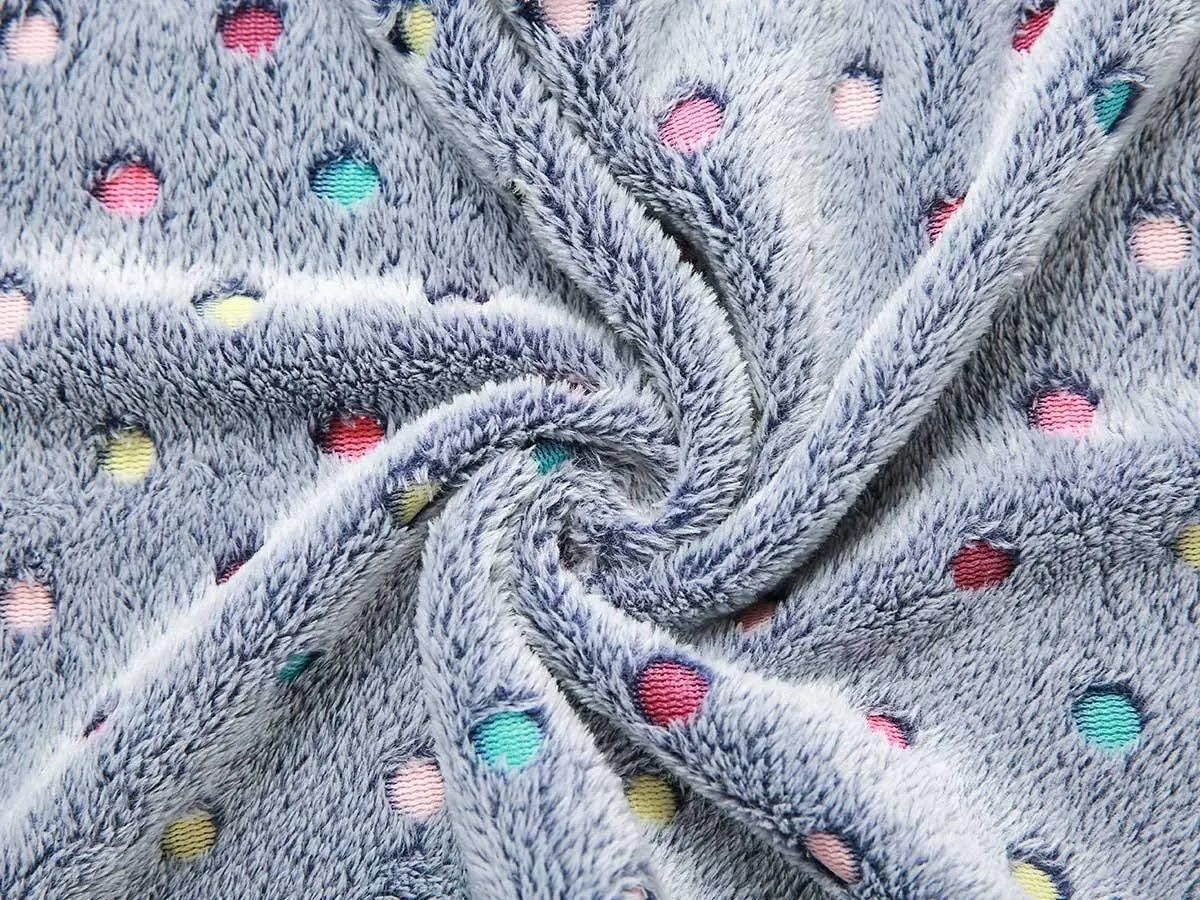 1 Pack 3 Blankets Super Soft Cute Dot Pattern Pet Blanket Flannel Throw for Dog Puppy Cat Blue/Purple/Grey Small