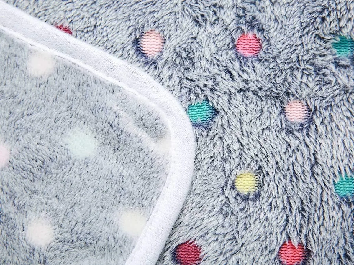 1 Pack 3 Blankets Super Soft Cute Dot Pattern Pet Blanket Flannel Throw for Dog Puppy Cat Blue/Purple/Grey Small