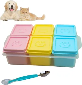2ME Silicone Pet Food Containers 4oz Each with Scoop - 6 Pack Freezer Safe, Airtight Freshness Lids for Wet Food - Odor-Resistant Dishwasher Trays, Reusable Meal Prep Box to Keep Pet Food Fresh