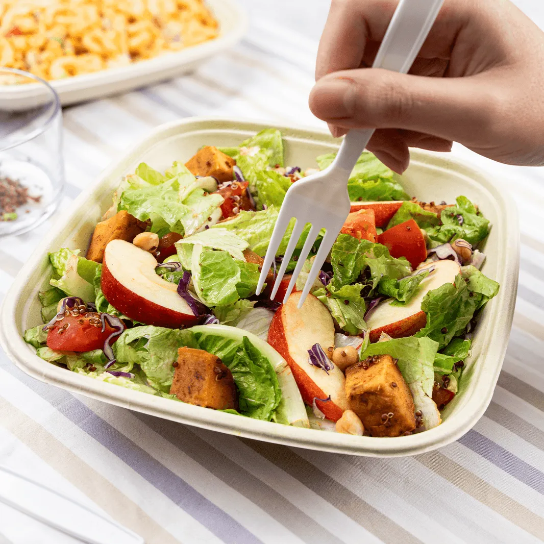 32oz PFAS Free Bagasse Square Bowl, Natural - 300 pcs