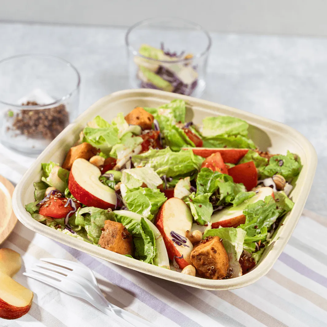 32oz PFAS Free Bagasse Square Bowl, Natural - 300 pcs