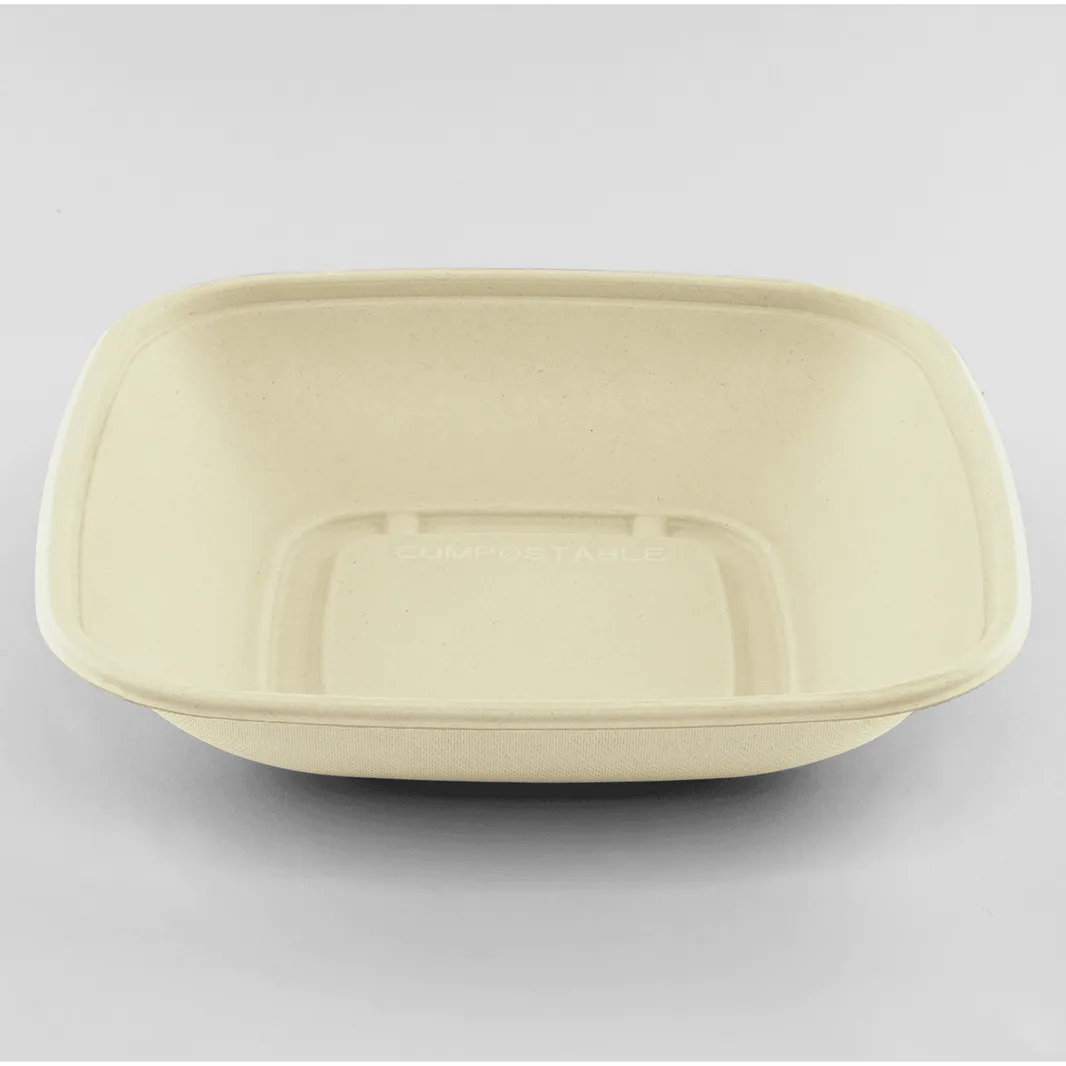 32oz PFAS Free Bagasse Square Bowl, Natural - 300 pcs