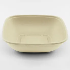 48oz PFAS Free Bagasse Square Bowl, Natural - 300 pcs