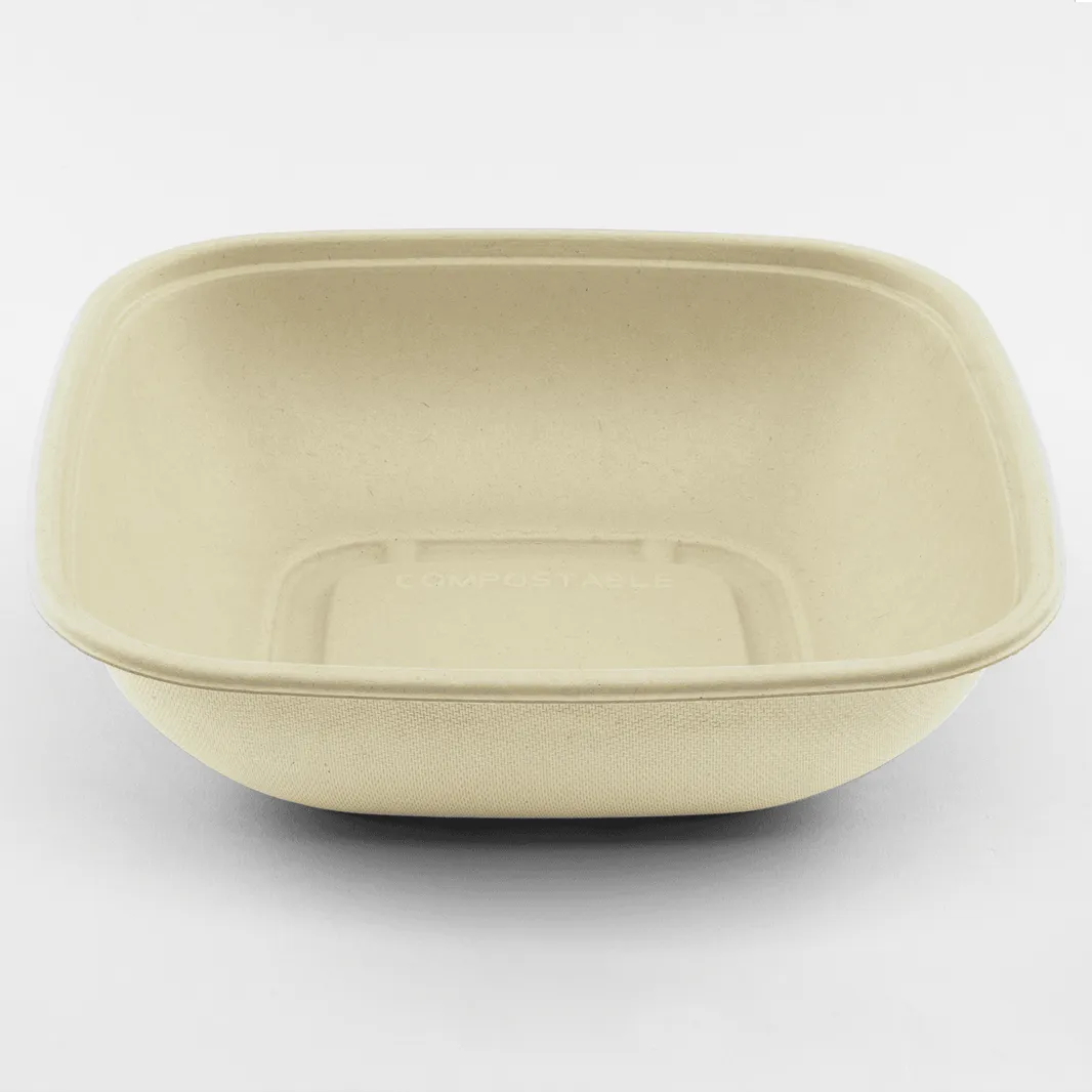 48oz PFAS Free Bagasse Square Bowl, Natural - 300 pcs