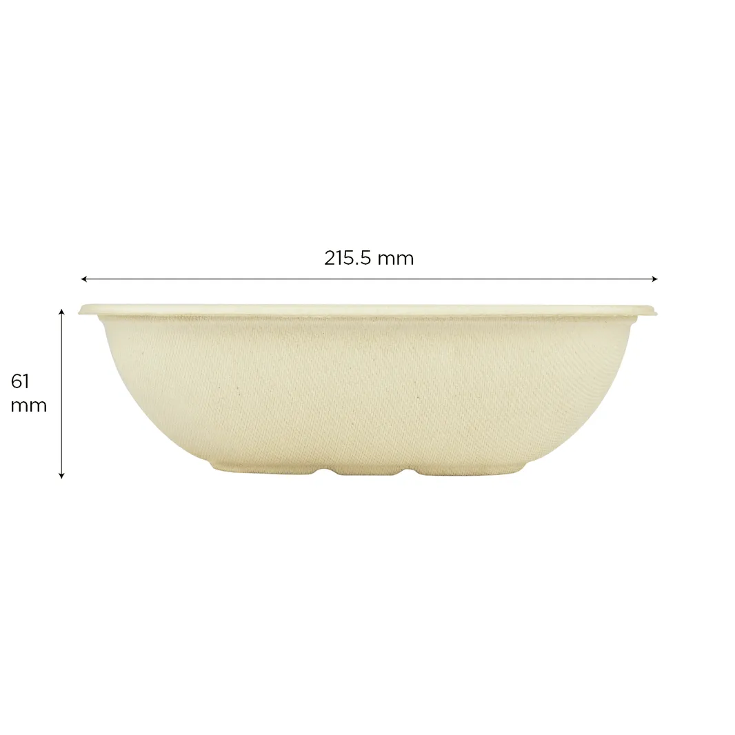48oz PFAS Free Bagasse Square Bowl, Natural - 300 pcs