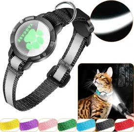 Airtag Cat Collar - Breakaway Cat Collar with Bells, Luminous & Reflective Design, Lightweight Kitten Collar for Apple Air tag, Waterproof Hidden GPS Tracker Holder for Cats, Kittens [Black XS]