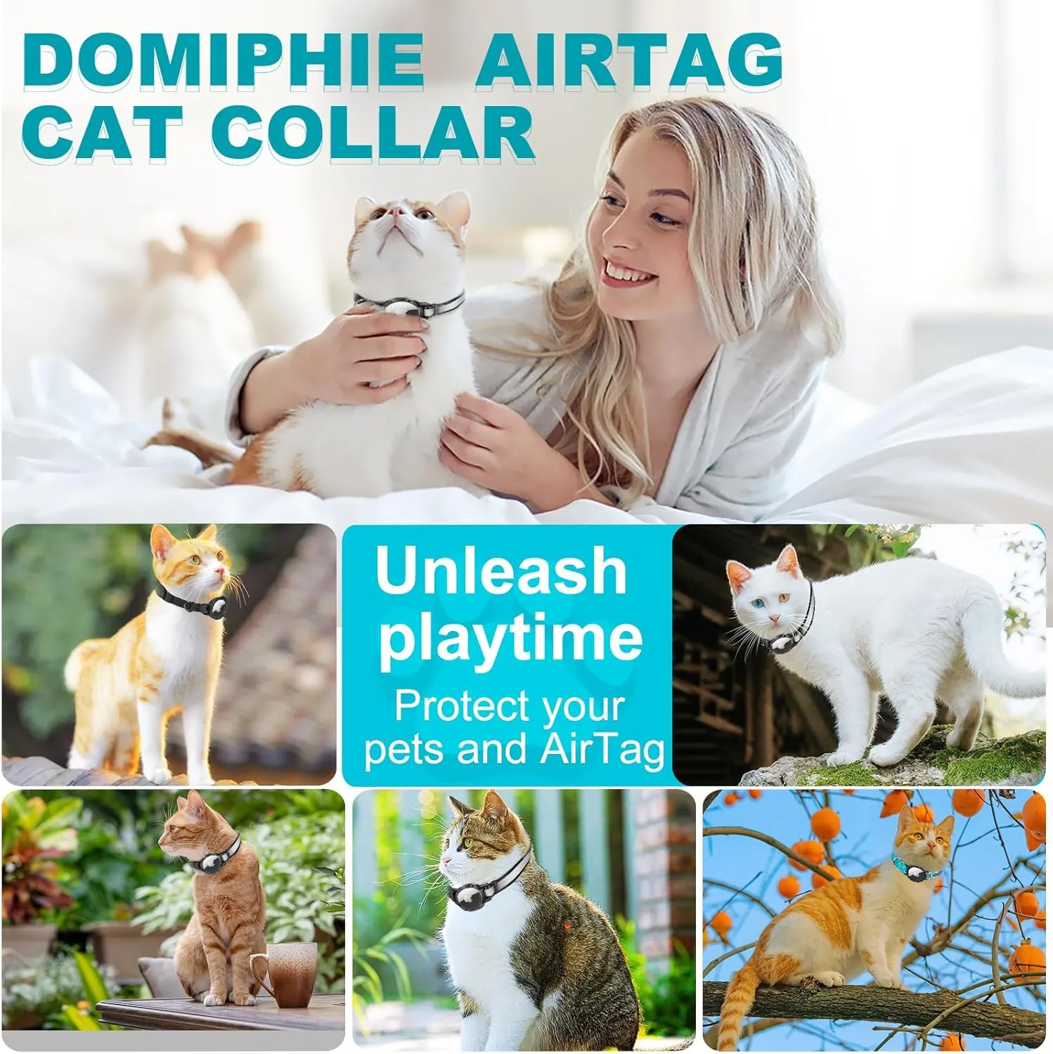 Airtag Cat Collar - Breakaway Cat Collar with Bells, Luminous & Reflective Design, Lightweight Kitten Collar for Apple Air tag, Waterproof Hidden GPS Tracker Holder for Cats, Kittens [Black XS]