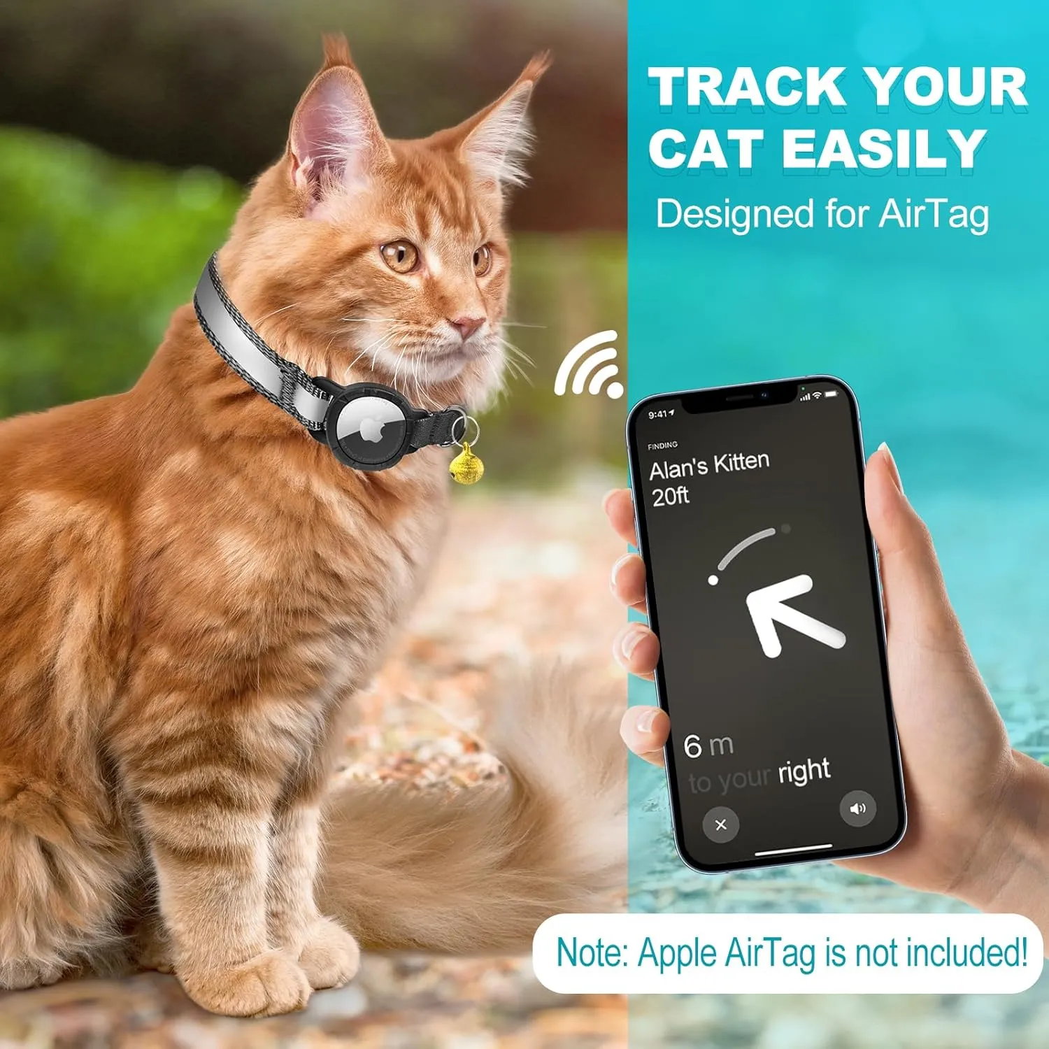 Airtag Cat Collar - Breakaway Cat Collar with Bells, Luminous & Reflective Design, Lightweight Kitten Collar for Apple Air tag, Waterproof Hidden GPS Tracker Holder for Cats, Kittens [Black XS]