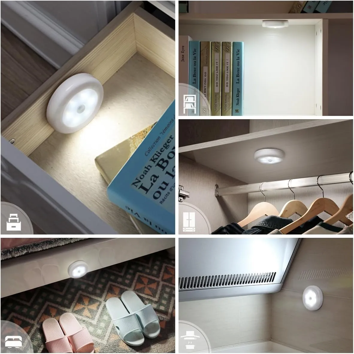 AMIR Upgraded 3.15 Motion Sensor Light Indoor, Cordless Battery Powered Stick on LED Night Lights for Closet, Stair, Under Cabinet, Hallway, Kitchen (White - Pack of 6)
