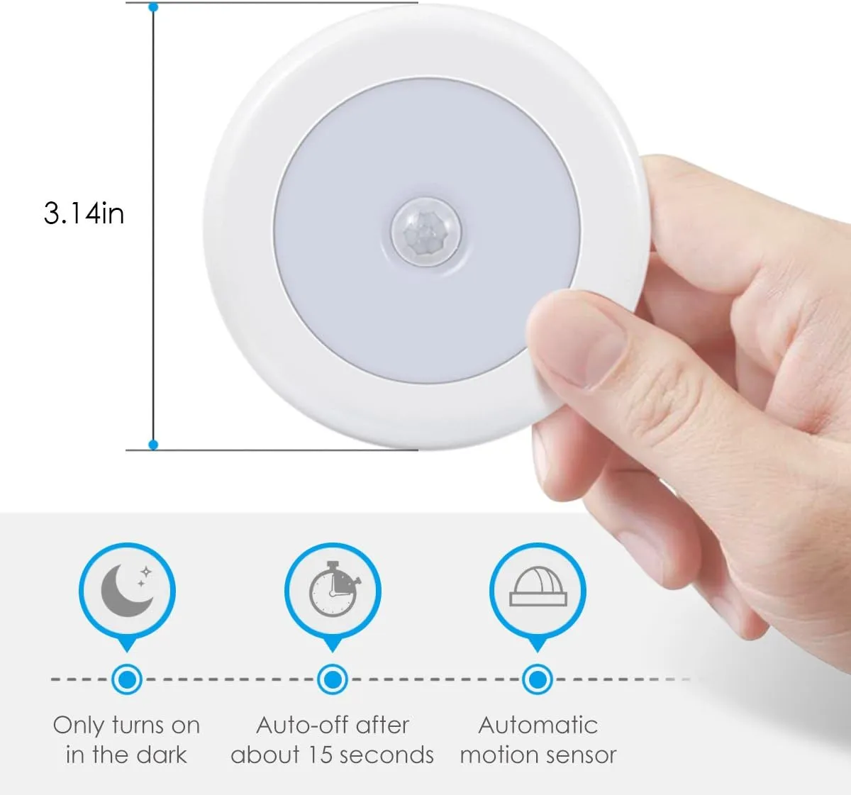 AMIR Upgraded 3.15 Motion Sensor Light Indoor, Cordless Battery Powered Stick on LED Night Lights for Closet, Stair, Under Cabinet, Hallway, Kitchen (White - Pack of 6)