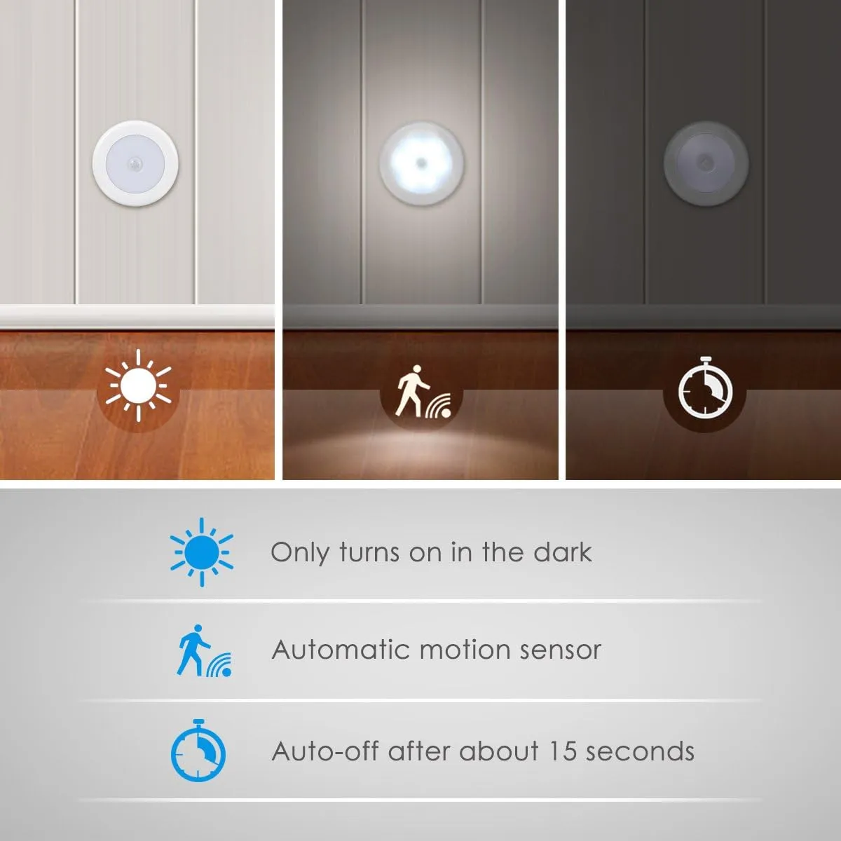 AMIR Upgraded 3.15 Motion Sensor Light Indoor, Cordless Battery Powered Stick on LED Night Lights for Closet, Stair, Under Cabinet, Hallway, Kitchen (White - Pack of 6)