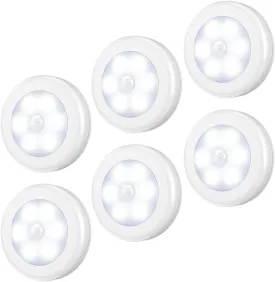 AMIR Upgraded 3.15 Motion Sensor Light Indoor, Cordless Battery Powered Stick on LED Night Lights for Closet, Stair, Under Cabinet, Hallway, Kitchen (White - Pack of 6)