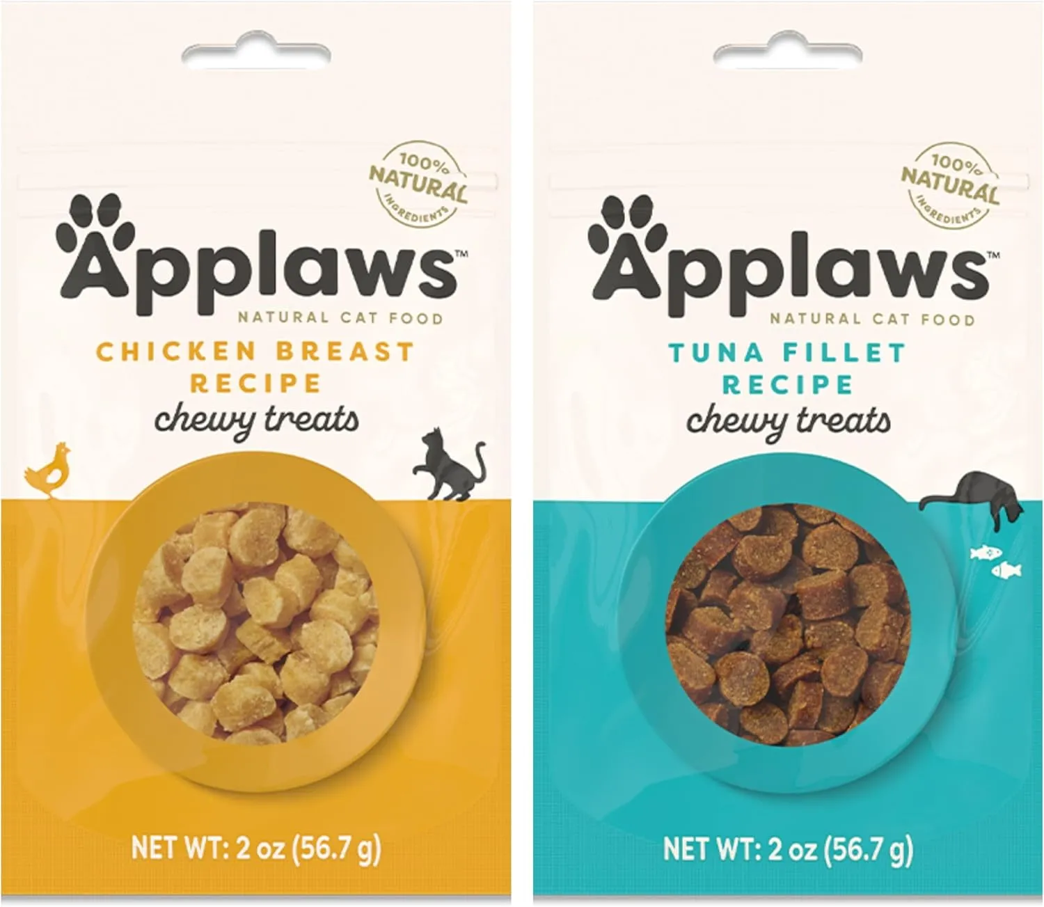 Applaws Natural Grain-Free Chewy Cat Treats in 2 Flavor Bundle: 1 Tuna Fillet Recipe and 1 Chicken Breast (2 Bags Total, 2 Oz Each)