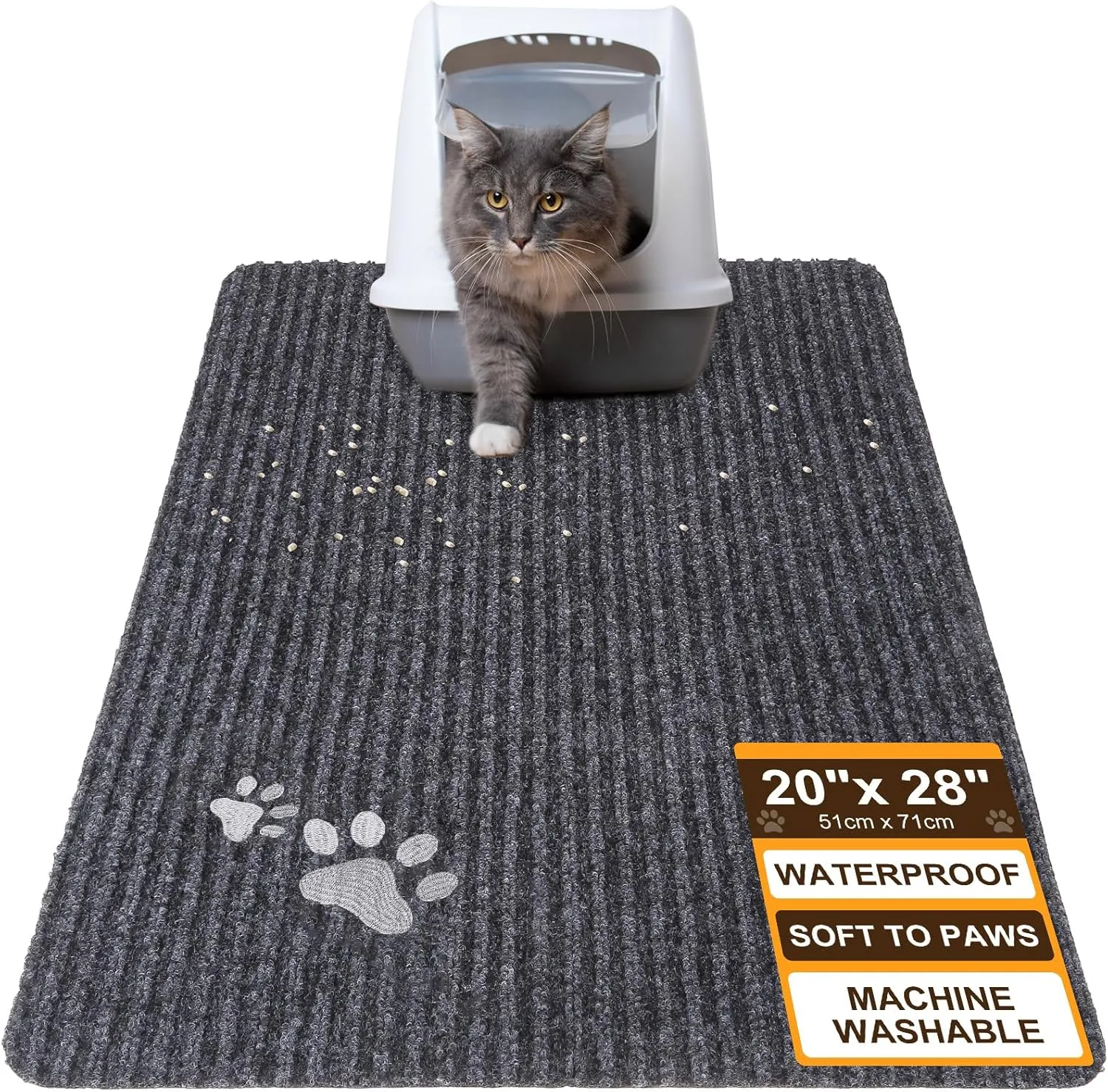 BEAUTYZOO Cat Litter Mat Litter Trapping Mat, 20"x 28" Small Litter Box Mat, Waterproof Kitty Litter Mat, Non-Slip Litter Rug Mats Pads for Floor Scatter Control, Soft on Paws & Easy to Clean, Grey