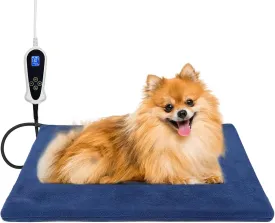 Bestio Cat Heating Pad, 2218 in Heating Dog Bed Suitable for Medium and Small Pets, Adjustable Thermostat Constant ON Function with Plush Cover - Blue