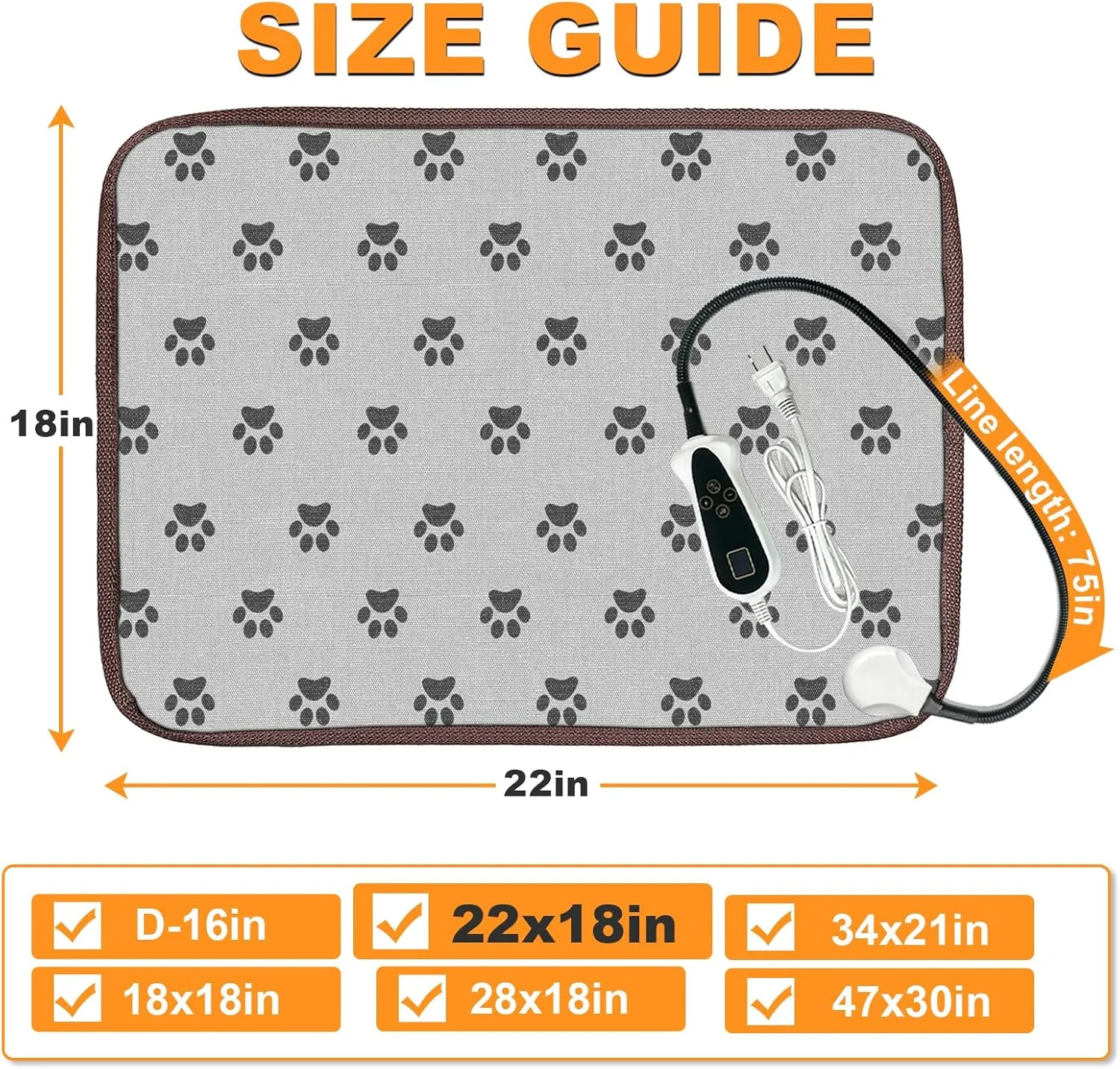 Bestio Cat Heating Pad, 2218 in Heating Dog Bed Suitable for Medium and Small Pets, Adjustable Thermostat Constant ON Function with Plush Cover - Blue
