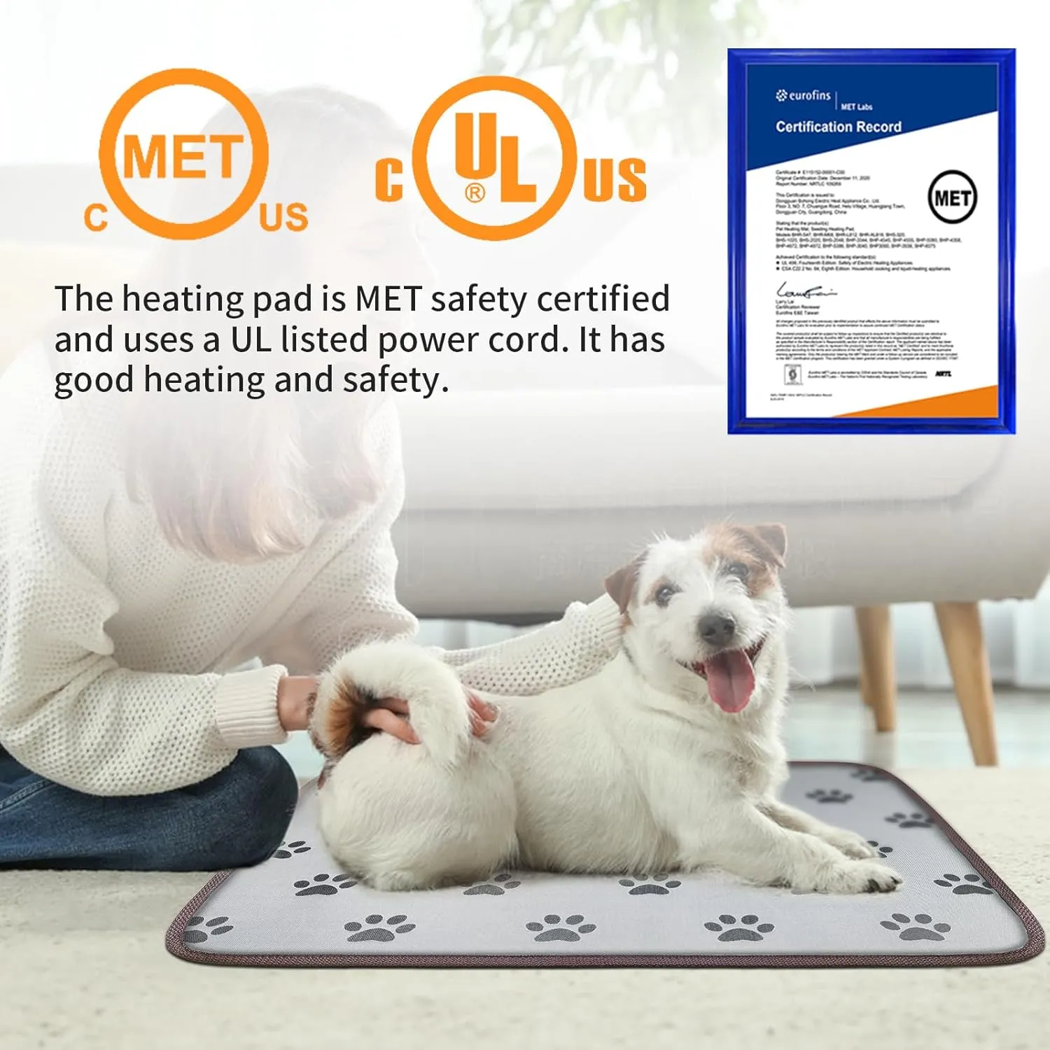 Bestio Cat Heating Pad, 2218 in Heating Dog Bed Suitable for Medium and Small Pets, Adjustable Thermostat Constant ON Function with Plush Cover - Blue