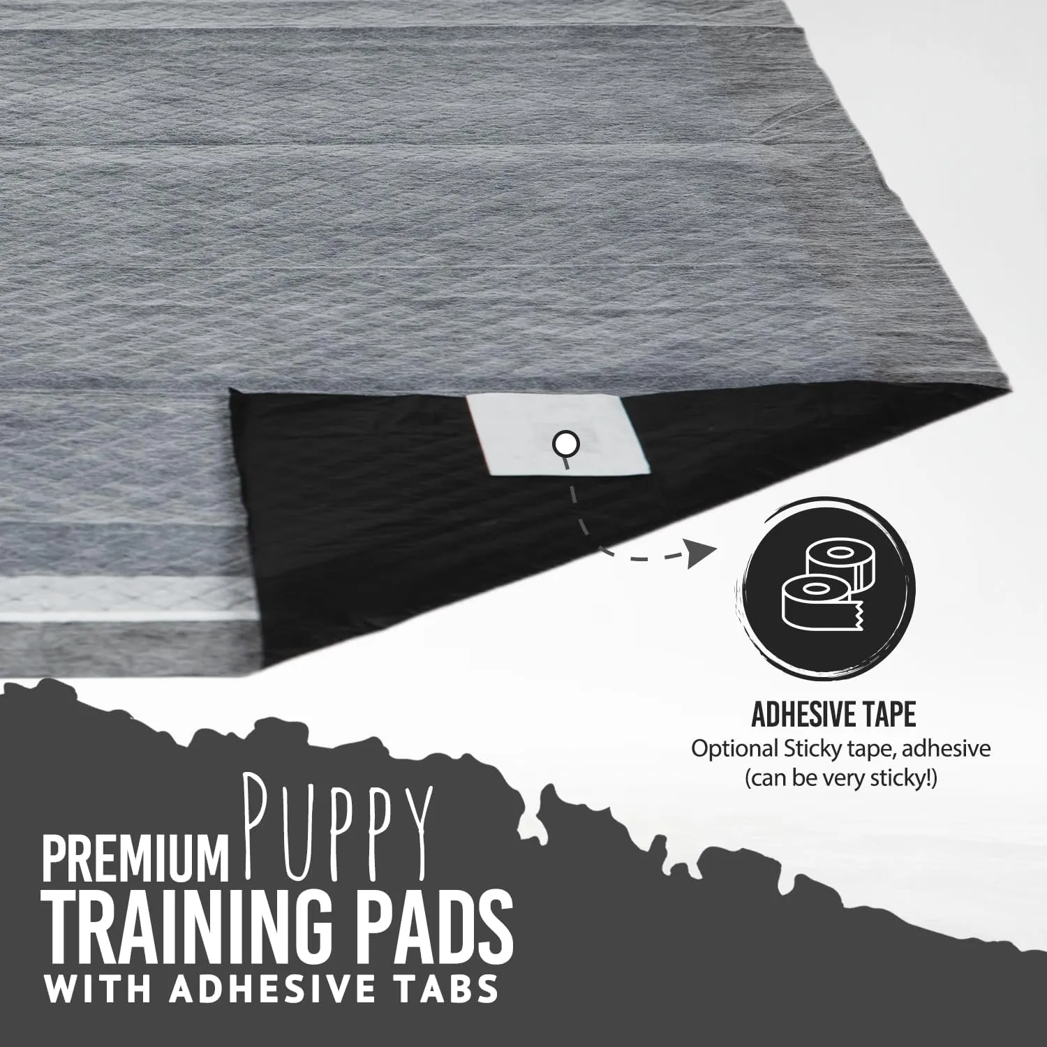 Bulldoglogy Carbon Black Puppy Pee Pads with Adhesive Sticky Tape - Large Charcoal Housebreaking Dog Training Wee Pads (24x24) 6 Layers with Extra Quick Dry Bullsorbent Polymer Tech (100-Count)