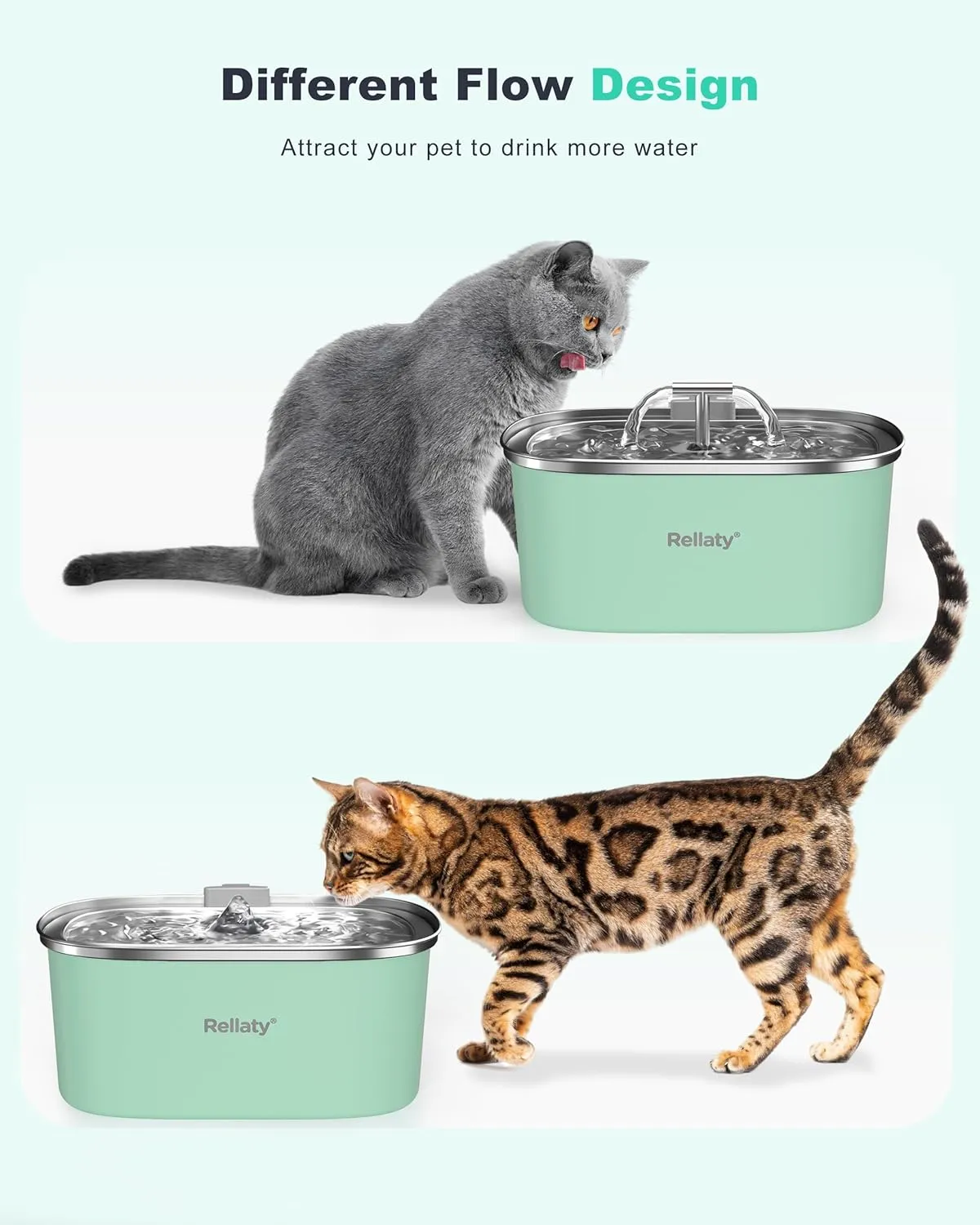 Cat Water Fountain Stainless Steel (Pet Fountain - Green)
