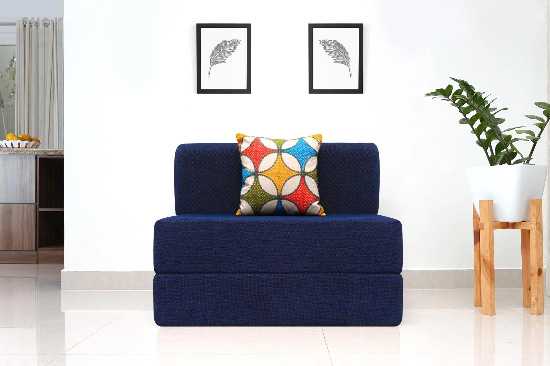 Chenille Sofa Bed, Dotted Blue | 3 x 6, Single Seater | Jharokha Cushions