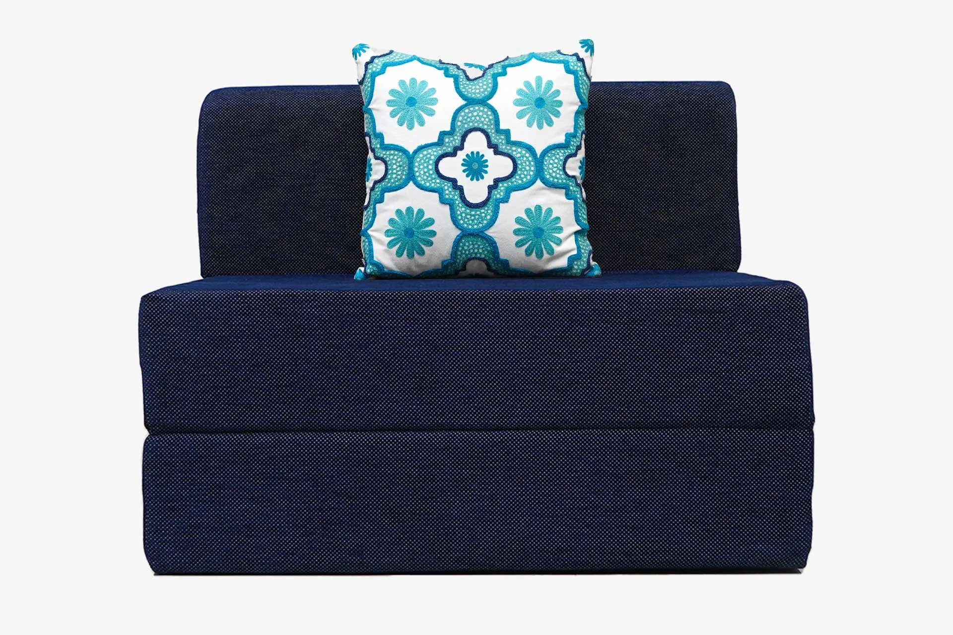 Chenille Sofa Bed, Dotted Blue | 3 x 6.5, Single Seater | Blue Quartet Cushions