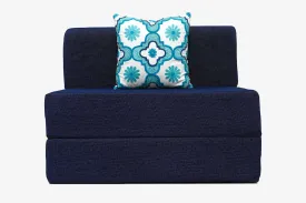 Chenille Sofa Bed, Dotted Blue | 3 x 6.5, Single Seater | Blue Quartet Cushions