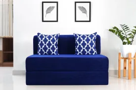 Chenille Sofa Bed, Dotted Blue | 4 x 6, Double Seater | 2 Semi Circle Cushions