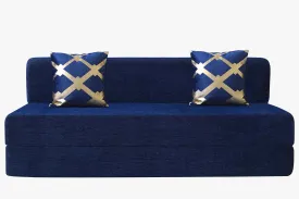 Chenille Sofa Bed, Dotted Blue | 5 x 6, Three Seater | 2 Golden Edge Cushions