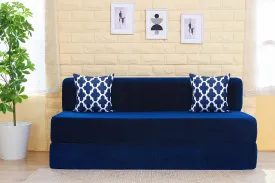 Chenille Sofa Bed, Dotted Blue | 6 x 6, Three Seater | 2 Semicircle Cushions