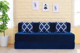 Chenille Sofa Bed, Dotted Blue | 6 x 6, Three Seater | 3 Arrow Cushions
