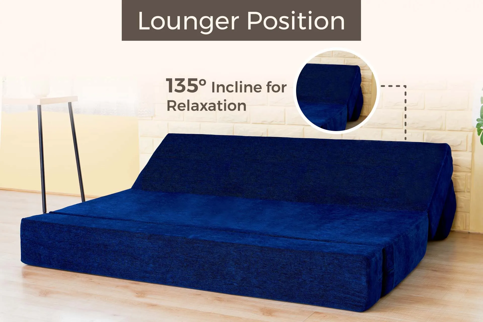 Chenille Sofa Bed, Dotted Blue | 6 x 6, Three Seater | 3 Arrow Cushions