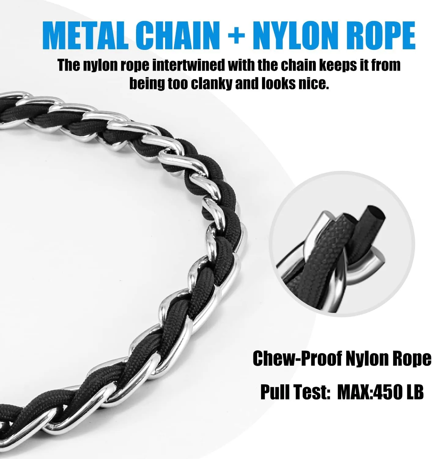 Chew Proof Metal Leash Chain for Medium Large Dogs, 4FT Strong Anti Chew, Comfortable Soft Padded Handle Black