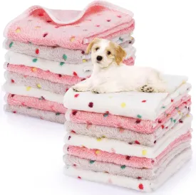 Chumia 15 Pcs Blankets for Dog Cat Soft Fluffy Fleece Washable Pet Dog Pattern Print Fleece Blankets for Pets Throw Warm Bed Mat for Puppy Cat 3 Colors, 24 x 16 Inches(Dot)