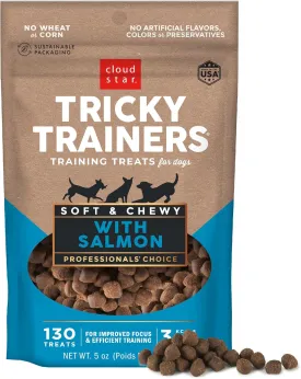 Cloud Star Tricky Trainers Soft & Chewy Dog Training Treats 5 oz. Pouch, Salmon Flavor, Low Calorie Behavior Aid with 130 treats