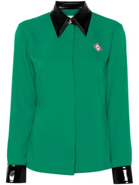 contrast-collar crepe shirt