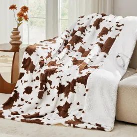 Cow Print Heated Electric Blanket Throw,50X60 Brown Heating Blanket with 10 Heats Levels & 8 Hours Auto Off,Highland Cow Decor Stuff Fleece Sherpa Blankets Warmer Gifts for Women Adults Washable,ETL