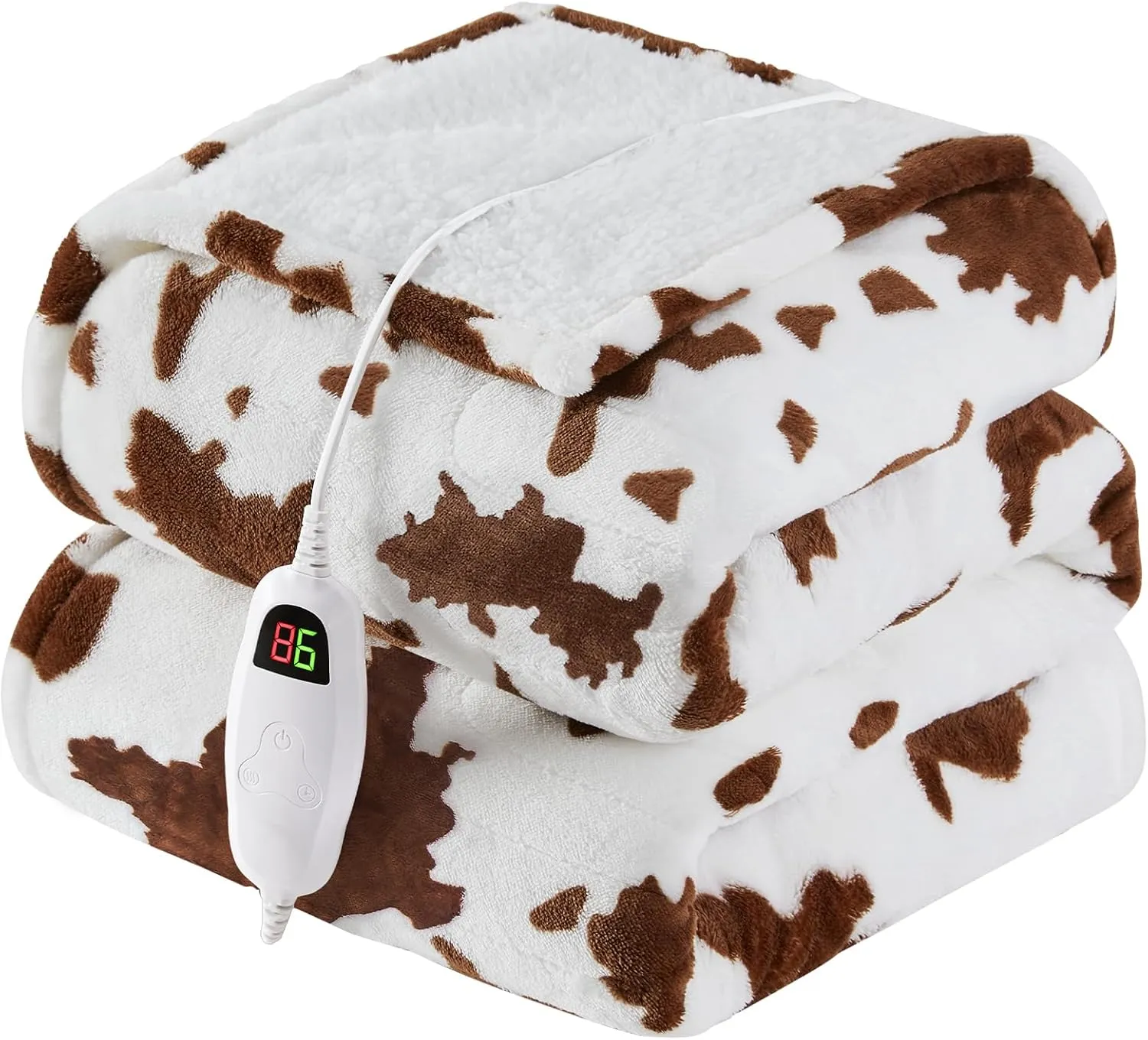 Cow Print Heated Electric Blanket Throw,50X60 Brown Heating Blanket with 10 Heats Levels & 8 Hours Auto Off,Highland Cow Decor Stuff Fleece Sherpa Blankets Warmer Gifts for Women Adults Washable,ETL