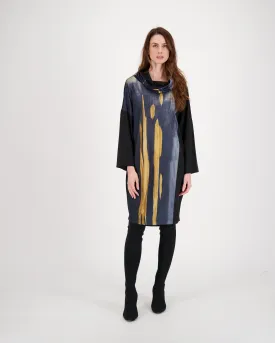 Cowl Neck Gold Print Dress
