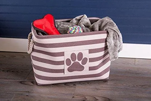 DII Bone Dry Large Rectangle Pet Toy and Accessory Storage Bin, 17.75x12x15", Collapsible Organizer Storage Basket for Home Décor, Pet Toy, Blankets, Leashes and Food-Brown Stripes