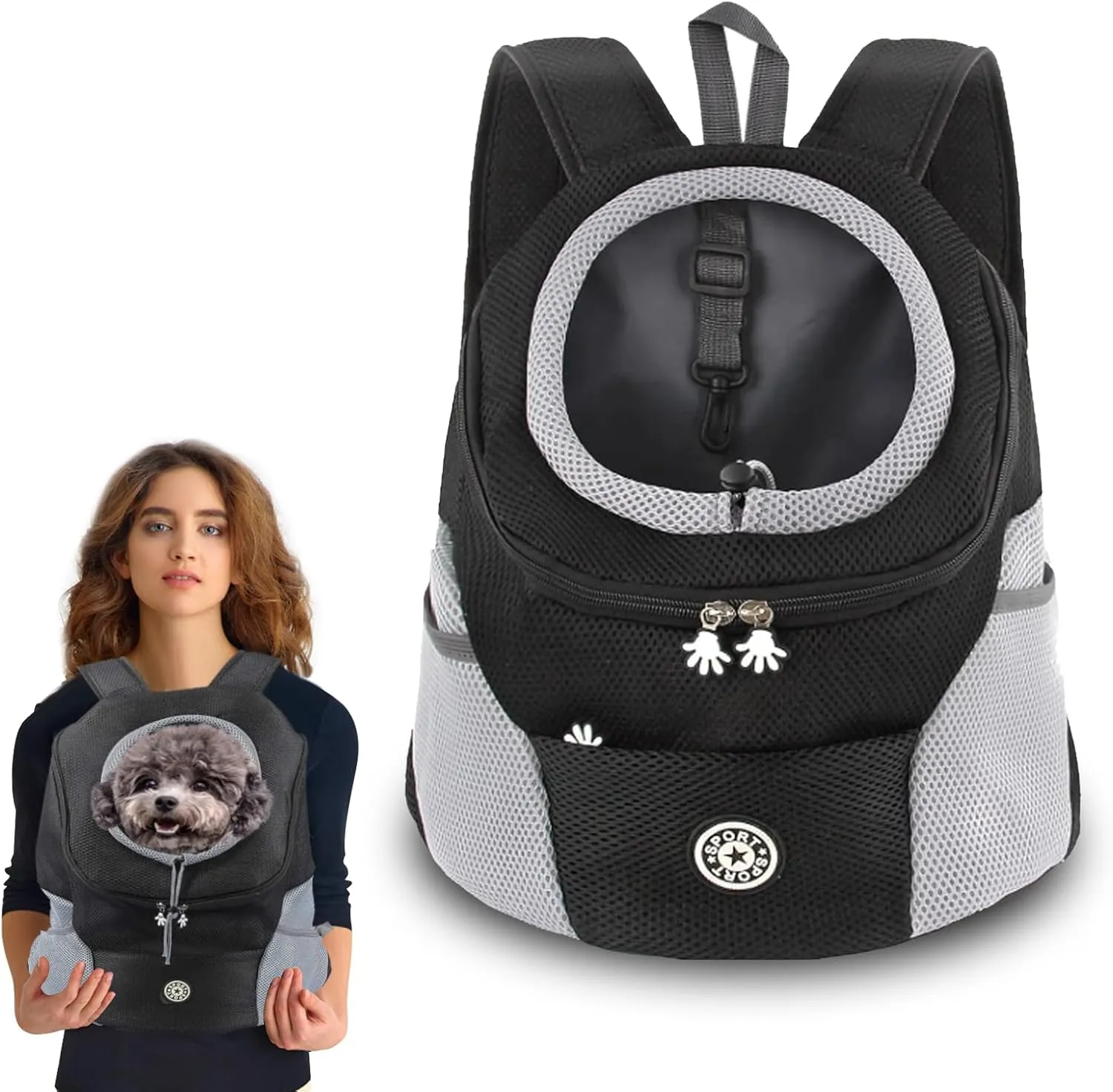 Dog Backpack Carrier, Front Chest Dog Carriers for Small Dogs, Pet Carrier Backpack with Multi-Pocket, Adjustable Neck Hole, Breathable Mesh Dog Front Carrier for Travel Hiking Cycling (Medium)