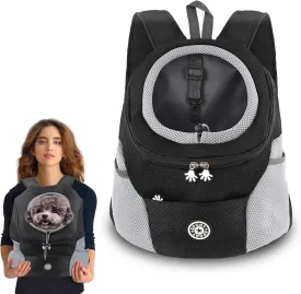 Dog Backpack Carrier, Front Chest Dog Carriers for Small Dogs, Pet Carrier Backpack with Multi-Pocket, Adjustable Neck Hole, Breathable Mesh Dog Front Carrier for Travel Hiking Cycling (Medium)