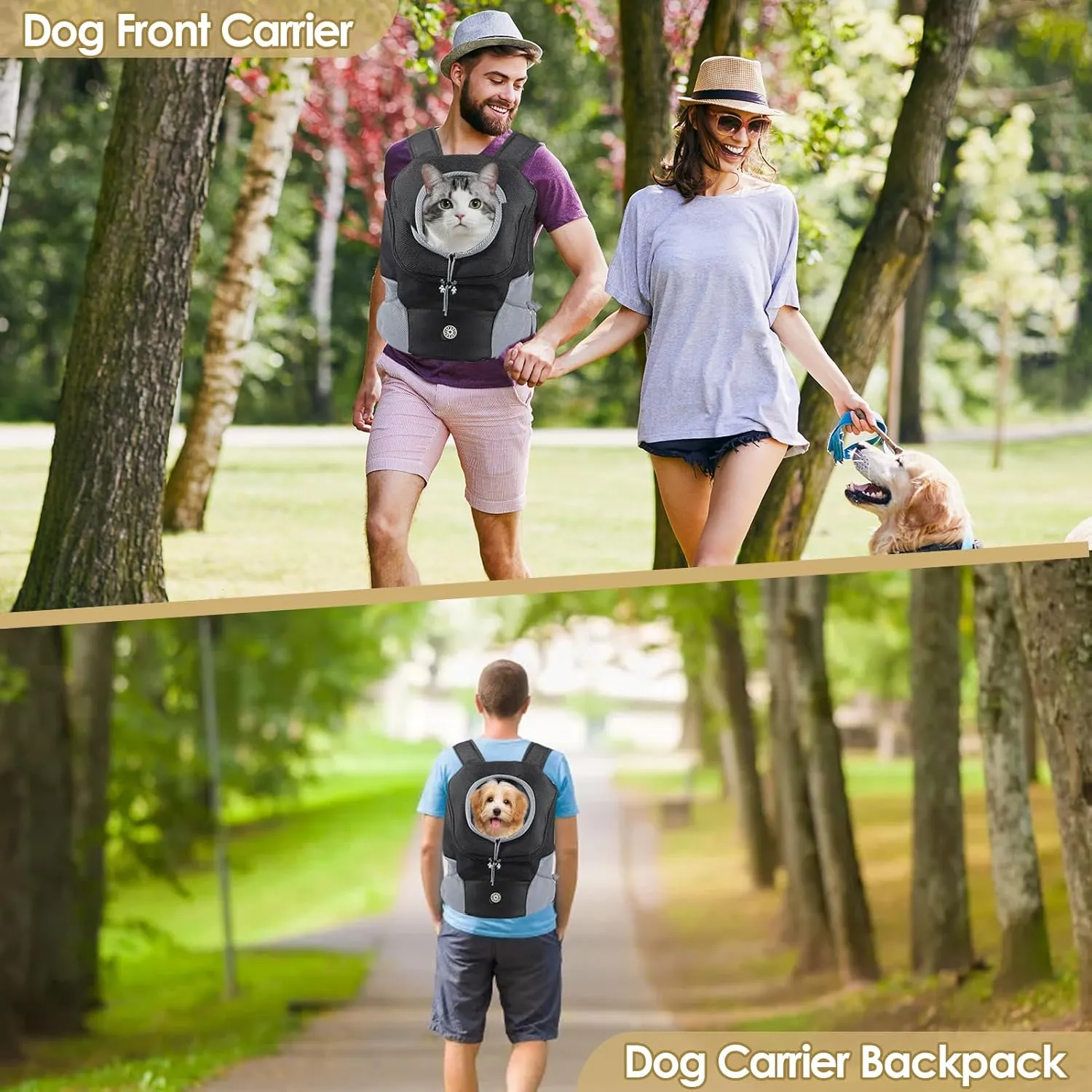 Dog Backpack Carrier, Front Chest Dog Carriers for Small Dogs, Pet Carrier Backpack with Multi-Pocket, Adjustable Neck Hole, Breathable Mesh Dog Front Carrier for Travel Hiking Cycling (Medium)