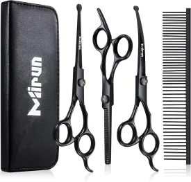 Dog Grooming Kit, 5-in-1 Titanium-plated Stainless Steel Dog Grooming Scissors, Dog Scissors for Grooming with Safety Round Tip, Dog Shears for Grooming & Cats, Sharp & Durable Cat Grooming Kit