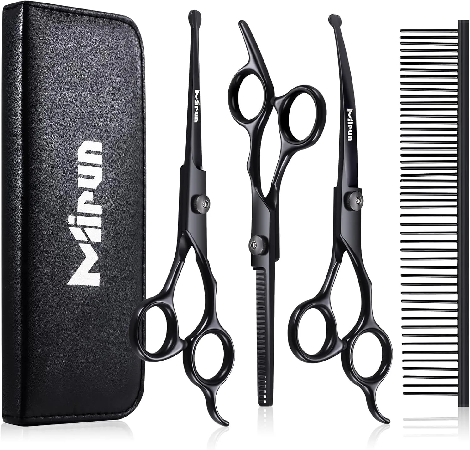 Dog Grooming Kit, 5-in-1 Titanium-plated Stainless Steel Dog Grooming Scissors, Dog Scissors for Grooming with Safety Round Tip, Dog Shears for Grooming & Cats, Sharp & Durable Cat Grooming Kit