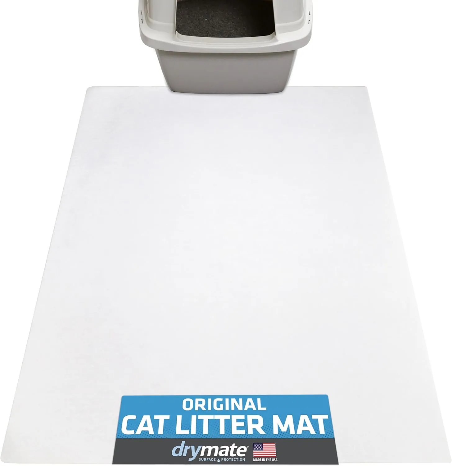 Drymate Original Cat Litter Mat, Contains Mess from Box, Protects Floors, Urine-Proof, Machine Washable, Soft on Kitty Paws, Absorbent, Waterproof (USA Made, Recycled Content) (28x36)(White)