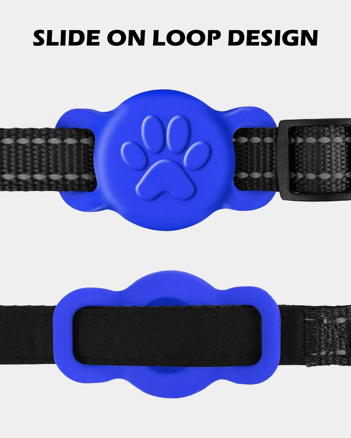 Dynmeow Airtag Cat Collar Holder, Stretchy Silicone Airtag Holder for Puppy Small Dog, Anti-Lost Protective Apple Air Tag Pet Holder Compatible with 3/8 and 5/8 inch Wide Collar, Navy-Blue, S(1 Pack)