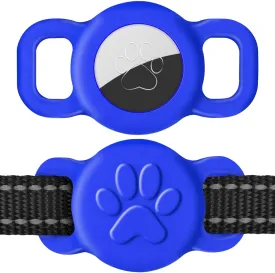 Dynmeow Airtag Cat Collar Holder, Stretchy Silicone Airtag Holder for Puppy Small Dog, Anti-Lost Protective Apple Air Tag Pet Holder Compatible with 3/8 and 5/8 inch Wide Collar, Navy-Blue, S(1 Pack)