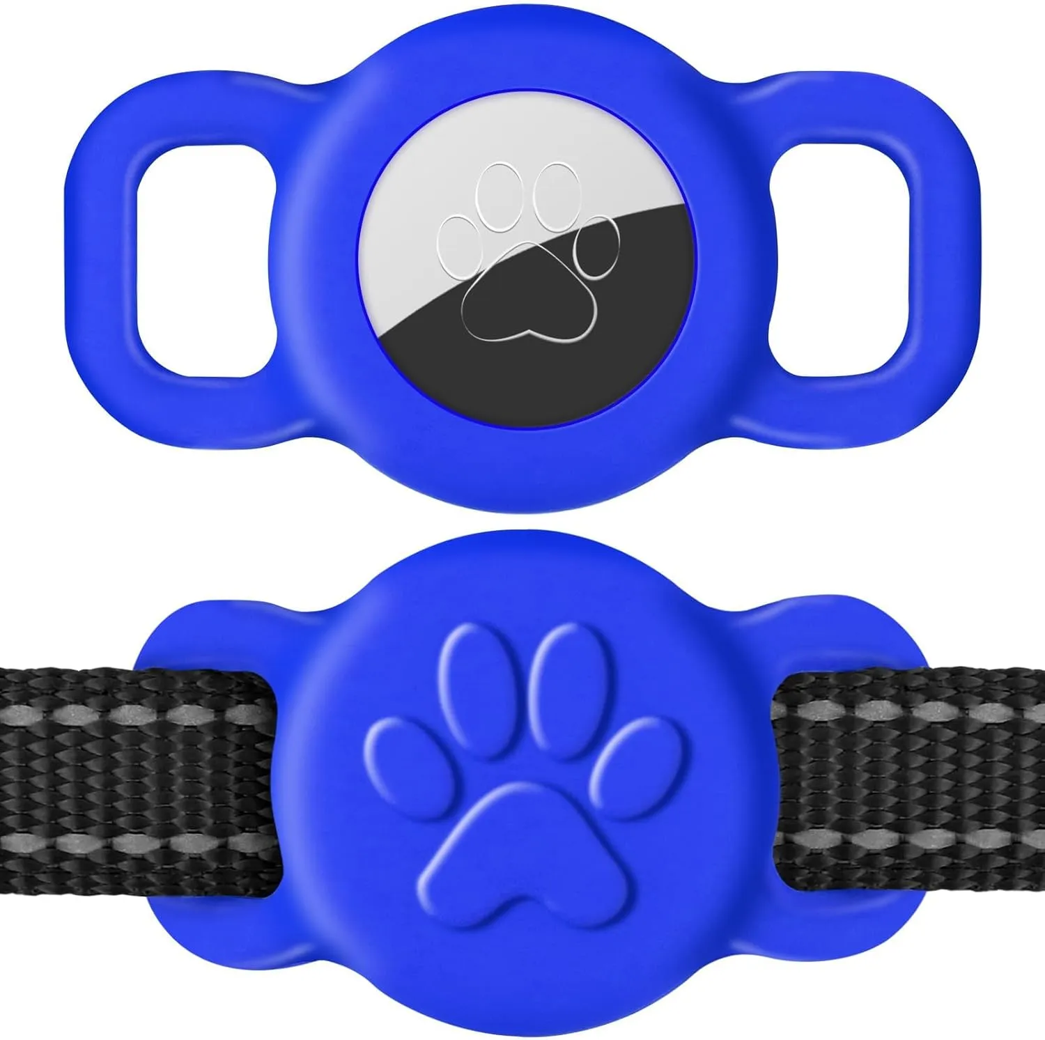 Dynmeow Airtag Cat Collar Holder, Stretchy Silicone Airtag Holder for Puppy Small Dog, Anti-Lost Protective Apple Air Tag Pet Holder Compatible with 3/8 and 5/8 inch Wide Collar, Navy-Blue, S(1 Pack)