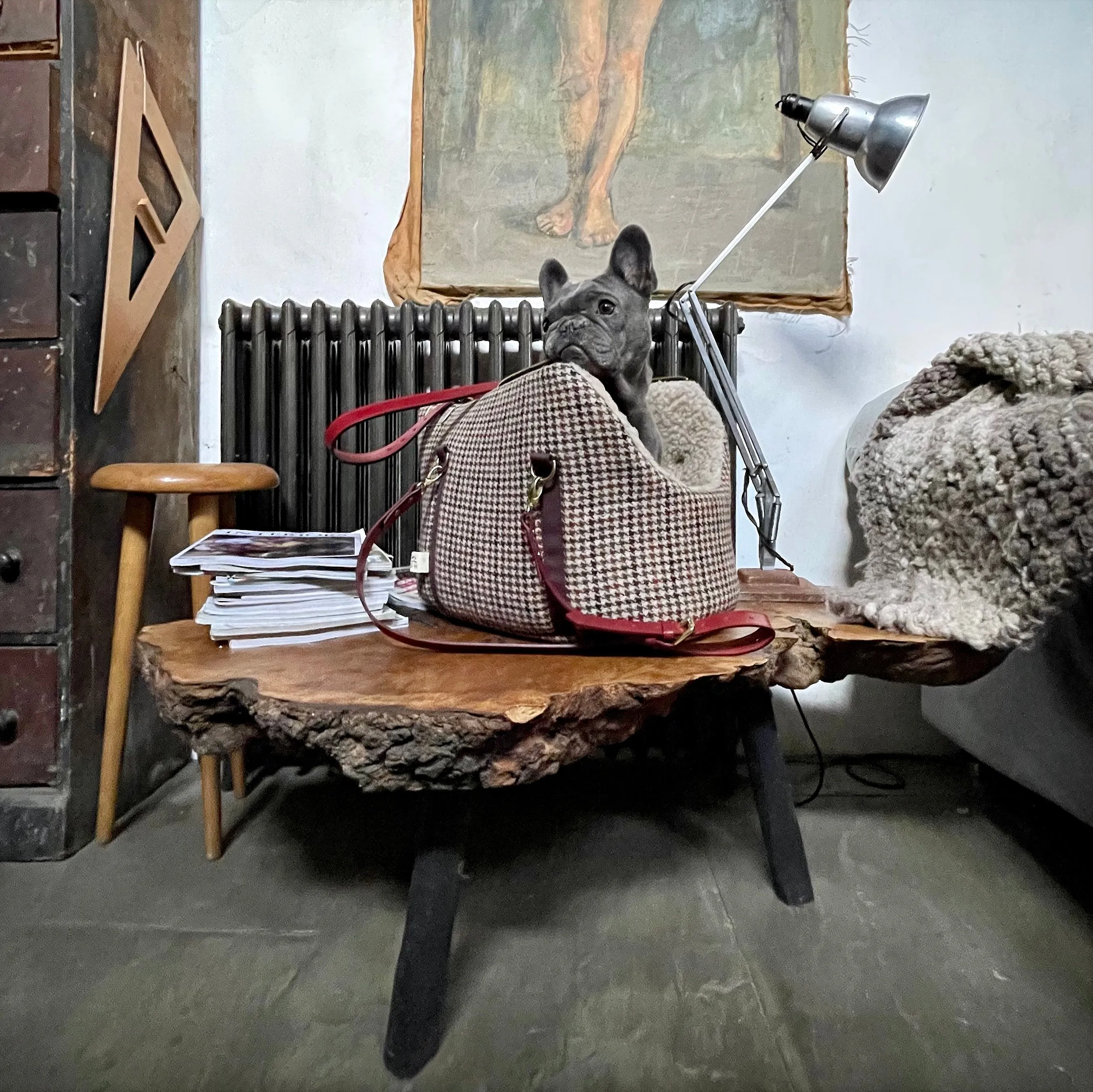 Elsdale Brown Check Harris Tweed Luxury Dog Carrier and Travel Bed