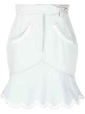 floral-embroidered denim peplum skirt